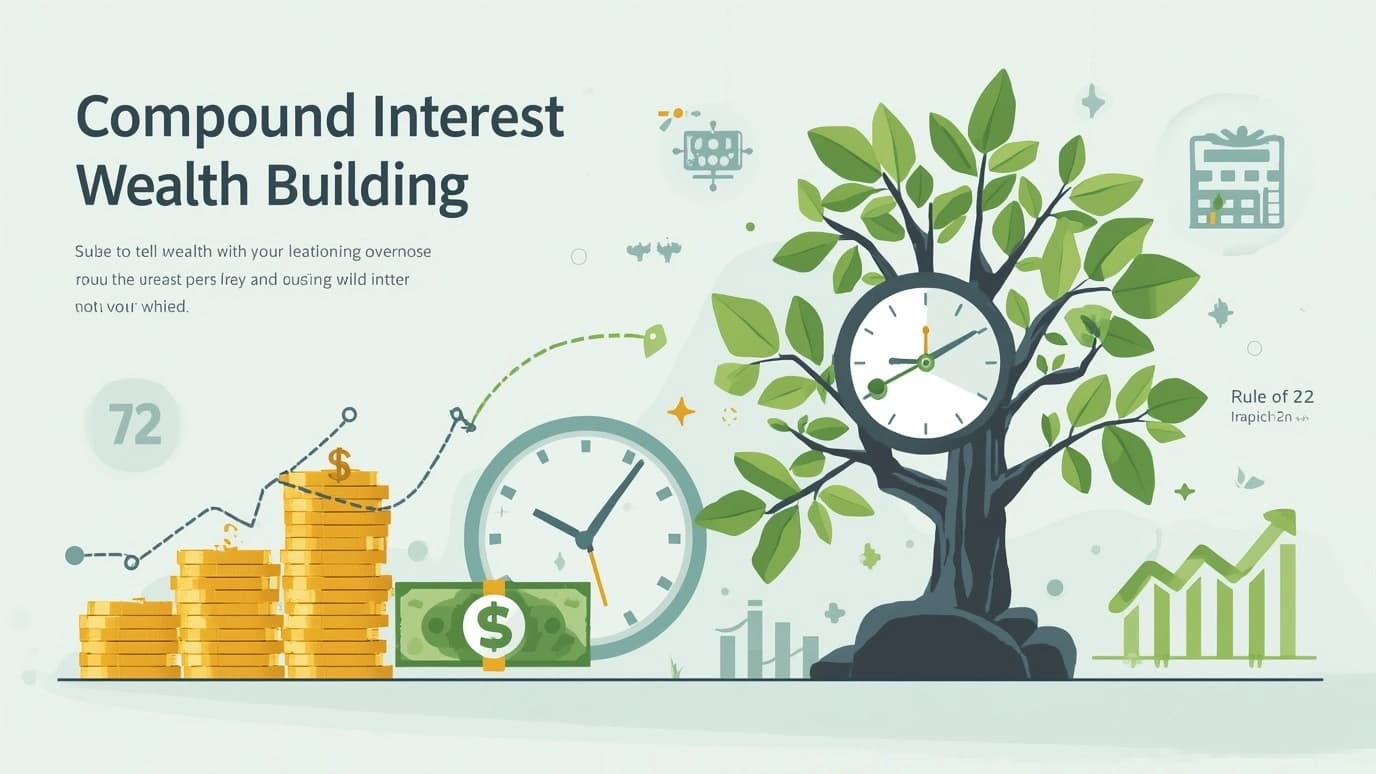 Compound interest calculator visualization showing exponential growth curves and wealth building strategies over time