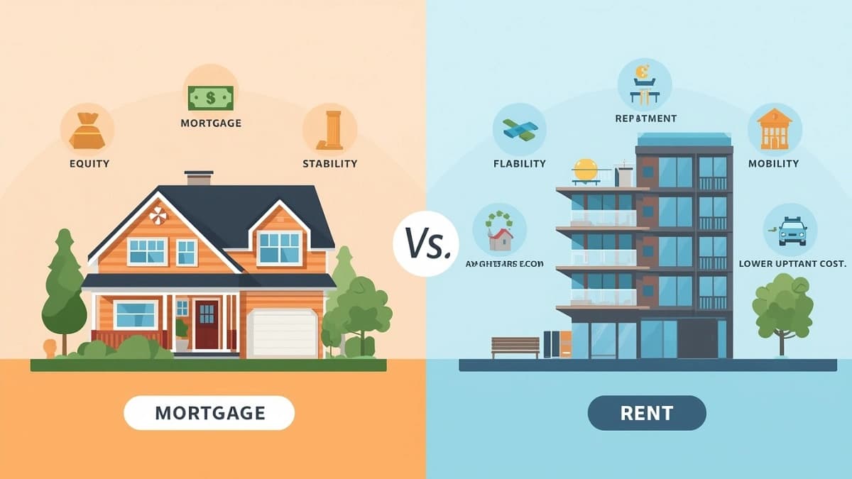 Mortgage vs rent calculator comparison showing home buying vs renting costs with market analysis for 2025